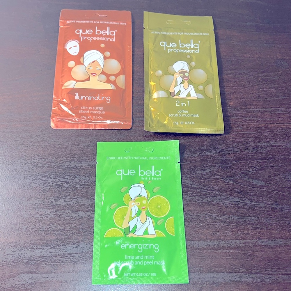 NWT 3 PIECE QUE BELLA FACE MASK BUNDLE